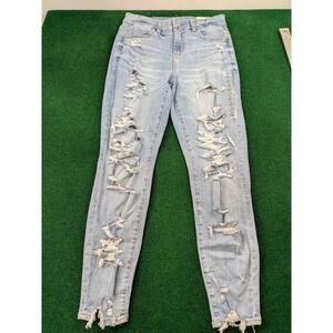 American Eagle Curvy Hi-Rise Jegging Crop Jeans Slashed Sky Distressed Sze 4 27W